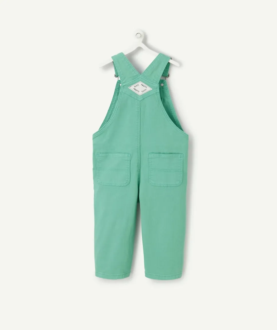 Salopette bébé garçon en fibres recyclées verte avec patch messages