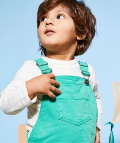 Salopette bébé garçon en fibres recyclées verte avec patch messages