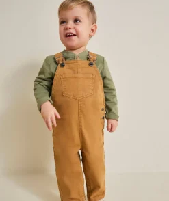 Salopette bébé garçon marron à bretelles avec poche et patch