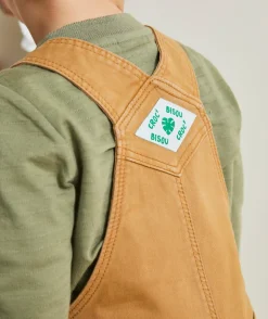 Salopette bébé garçon marron à bretelles avec poche et patch