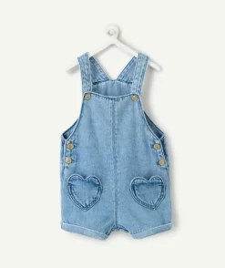 Salopette courte bébé fille denim bleu
