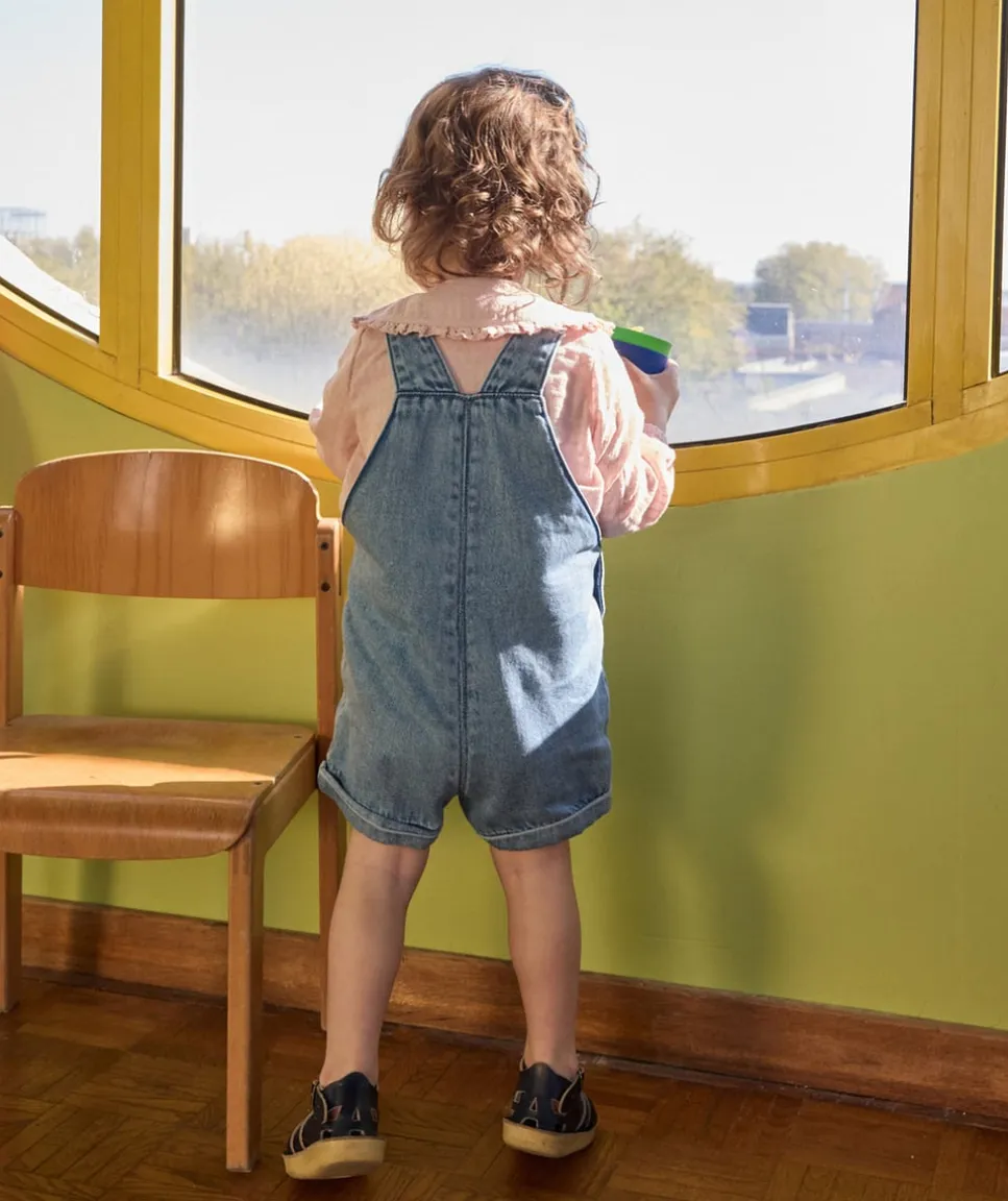 Salopette courte bébé fille denim bleu
