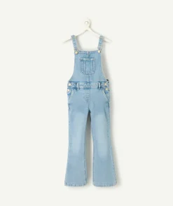 Salopette longue à jambes évasées en denim bleu clair pour fille
