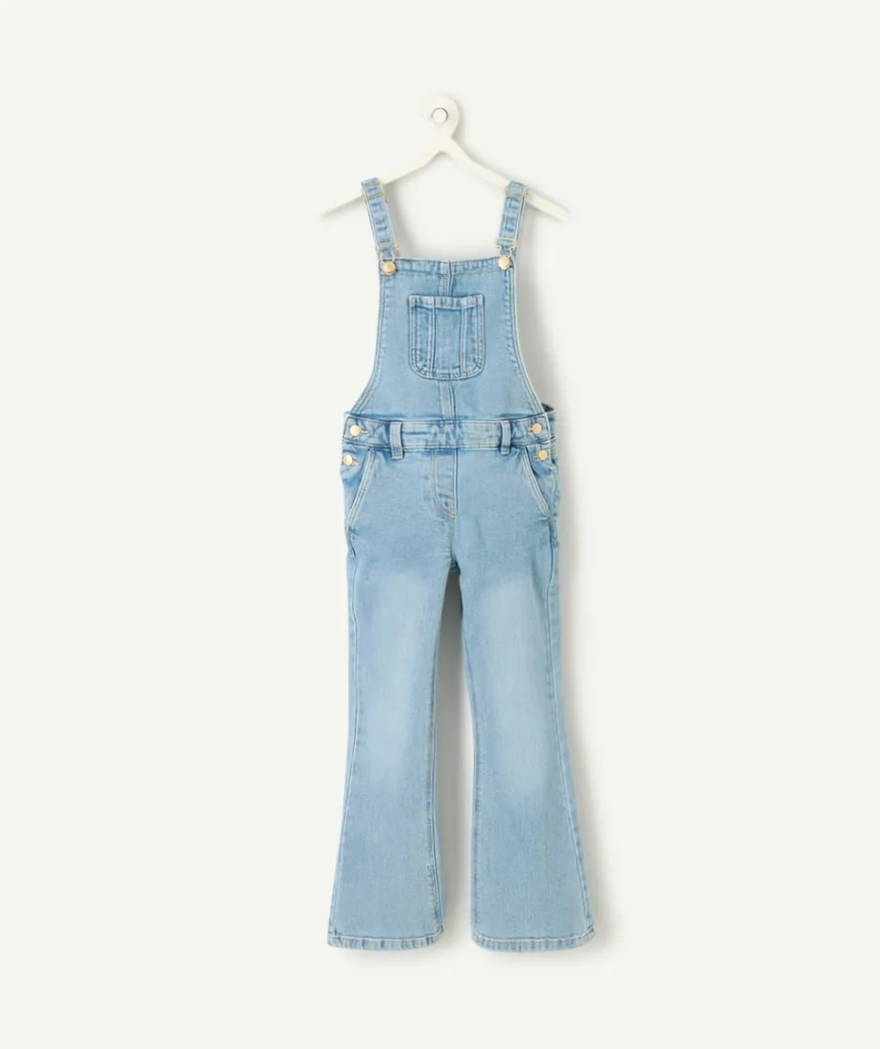 Salopette longue à jambes évasées en denim bleu clair pour fille
