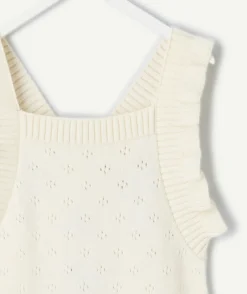 Salopette naissance fille en tricot écru