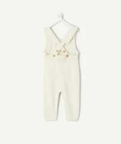 Salopette naissance fille en tricot écru