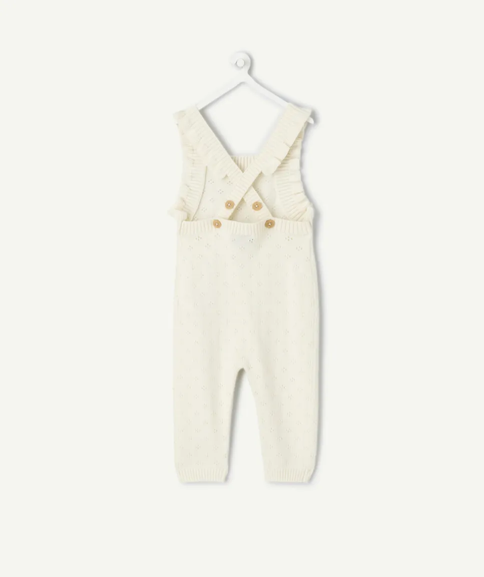 Salopette naissance fille en tricot écru