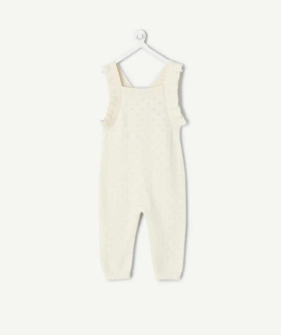 Salopette naissance fille en tricot écru