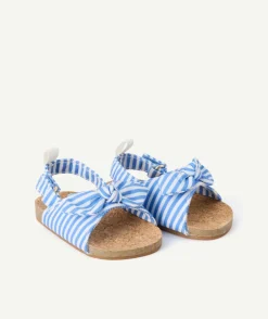 Sandales bébé fille rayures bleu à scratch