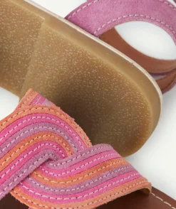 Sandales en partie en cuir fille avec torsades rose mauve et orange