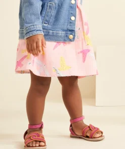 Sandales en partie en cuir fille avec torsades rose mauve et orange