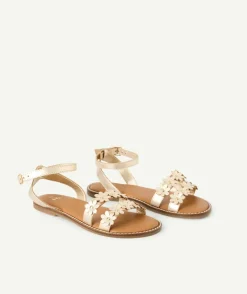 Sandales fille couleur dorée avec fleurs