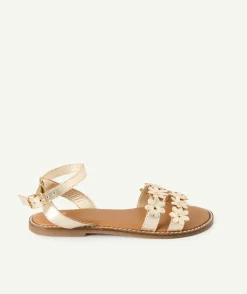 Sandales fille couleur dorée avec fleurs