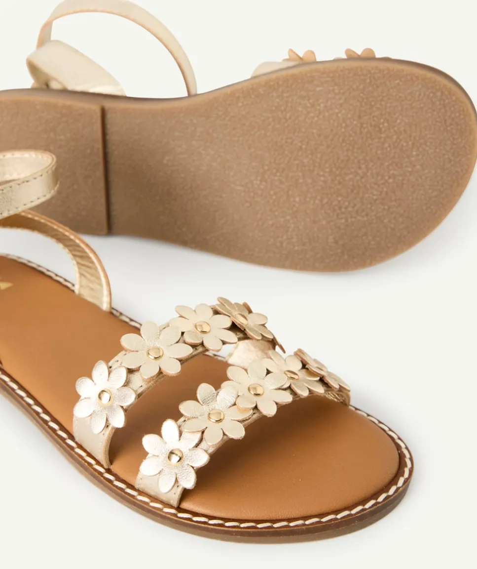 Sandales fille couleur dorée avec fleurs