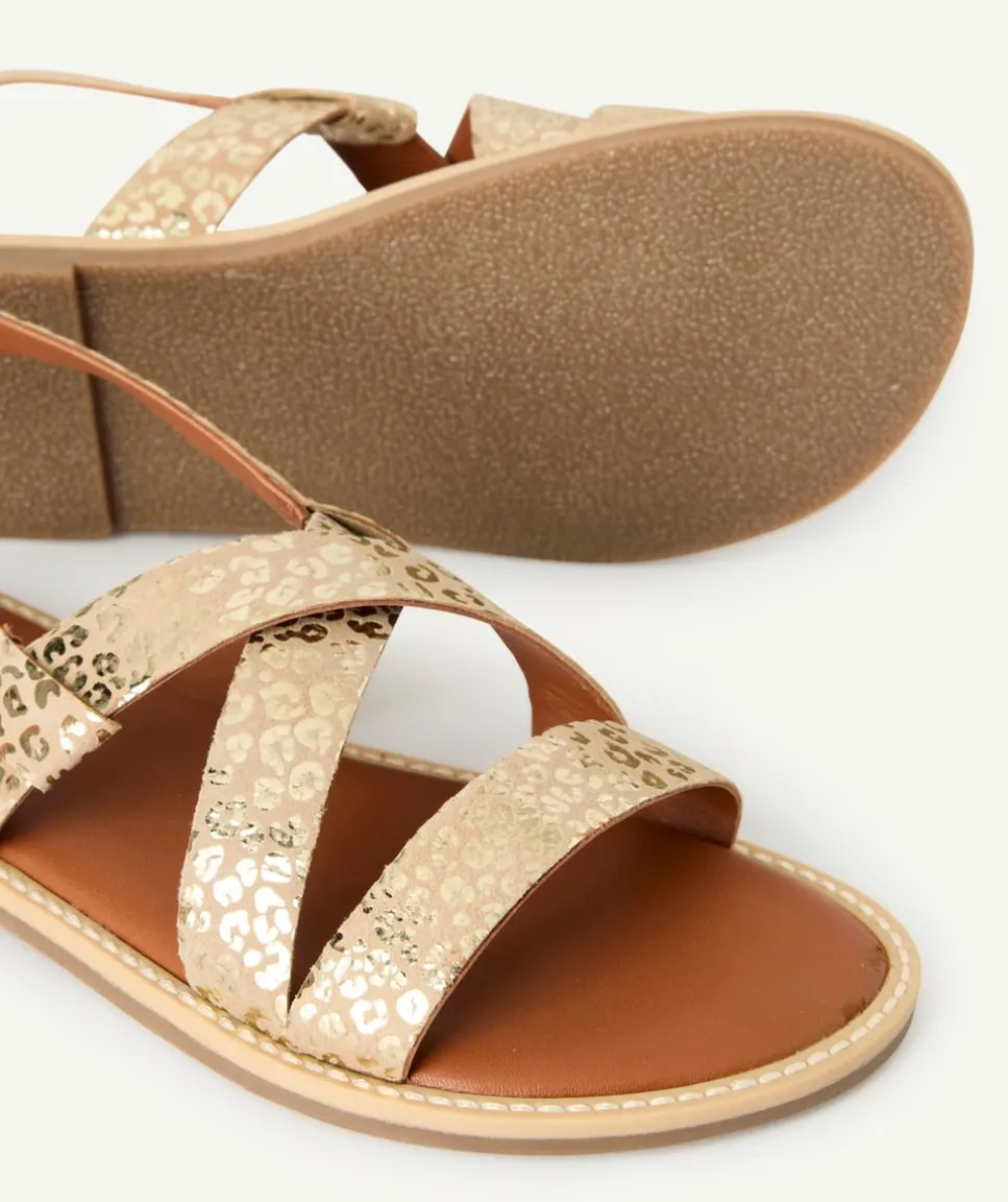 Sandales fille dorée imprimé léopard