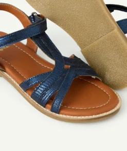 Sandales fille en partie en cuir bleu