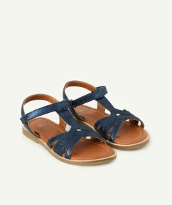 Sandales fille en partie en cuir bleu