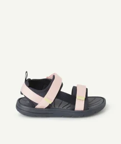 Sandales fille à scratch rose et bleu marine
