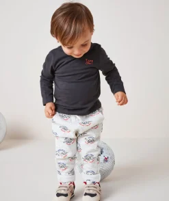 Sarouel bébé garçon en fibres recyclées gris imprimé chien