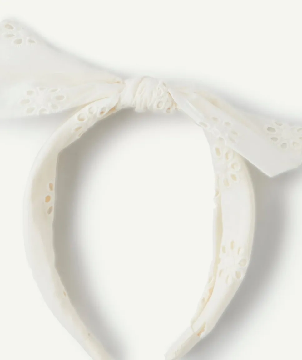 Serre-tête fille coton broderie anglaise blanc