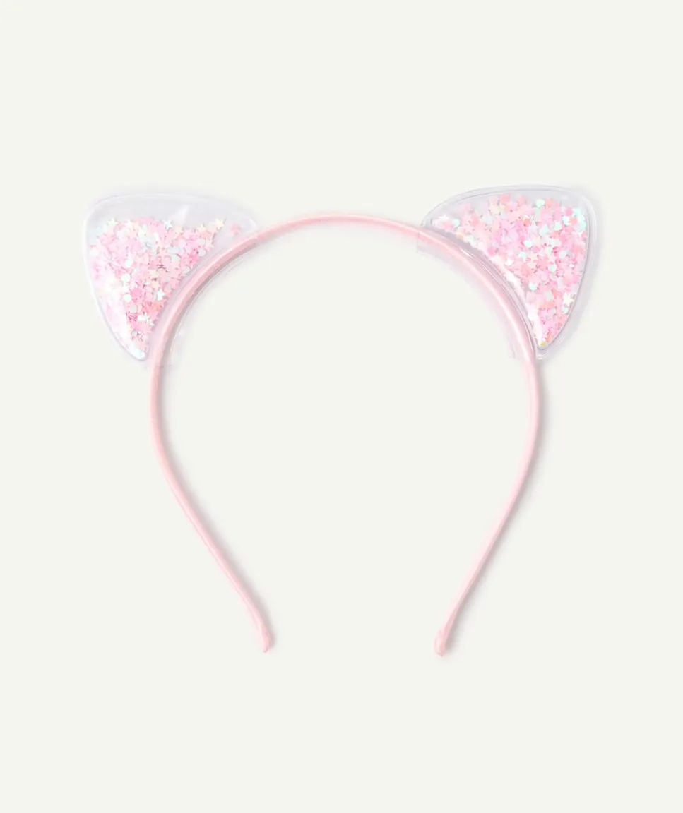 Serre-tête fille oreille de chat avec paillettes roses
