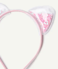 Serre-tête fille oreille de chat avec paillettes roses