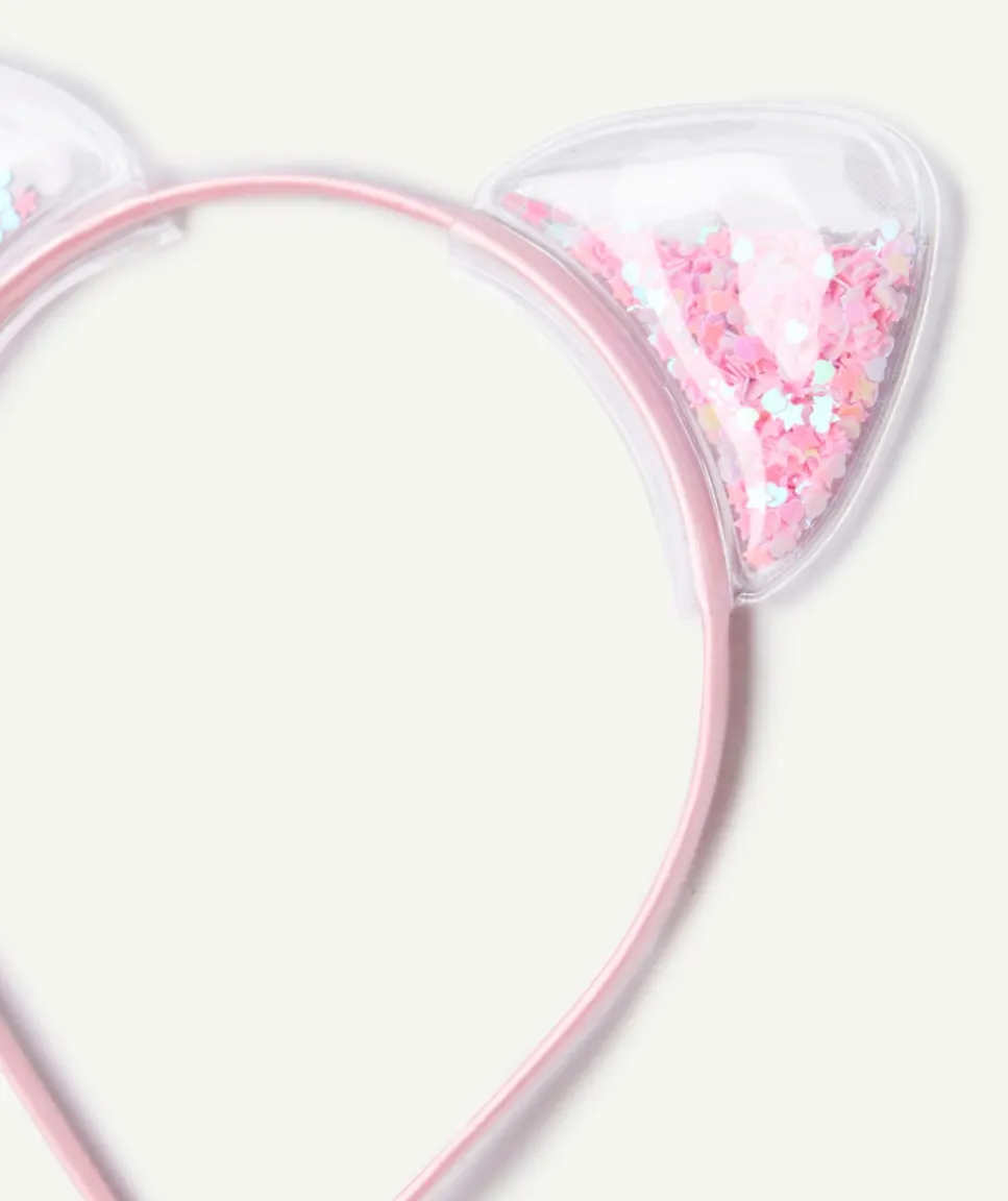 Serre-tête fille oreille de chat avec paillettes roses
