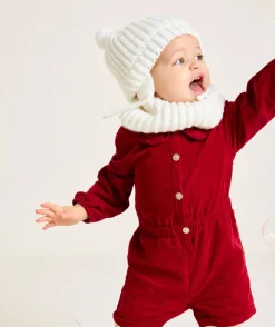Set tricot bébé fille en fibres recyclées blanc et petites oreilles