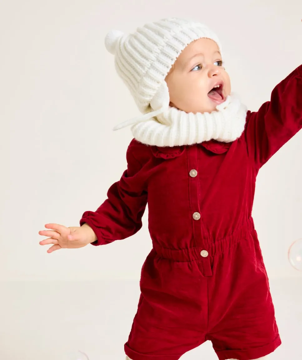 Set tricot bébé fille en fibres recyclées blanc et petites oreilles