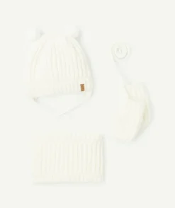 Set tricot bébé fille en fibres recyclées blanc et petites oreilles