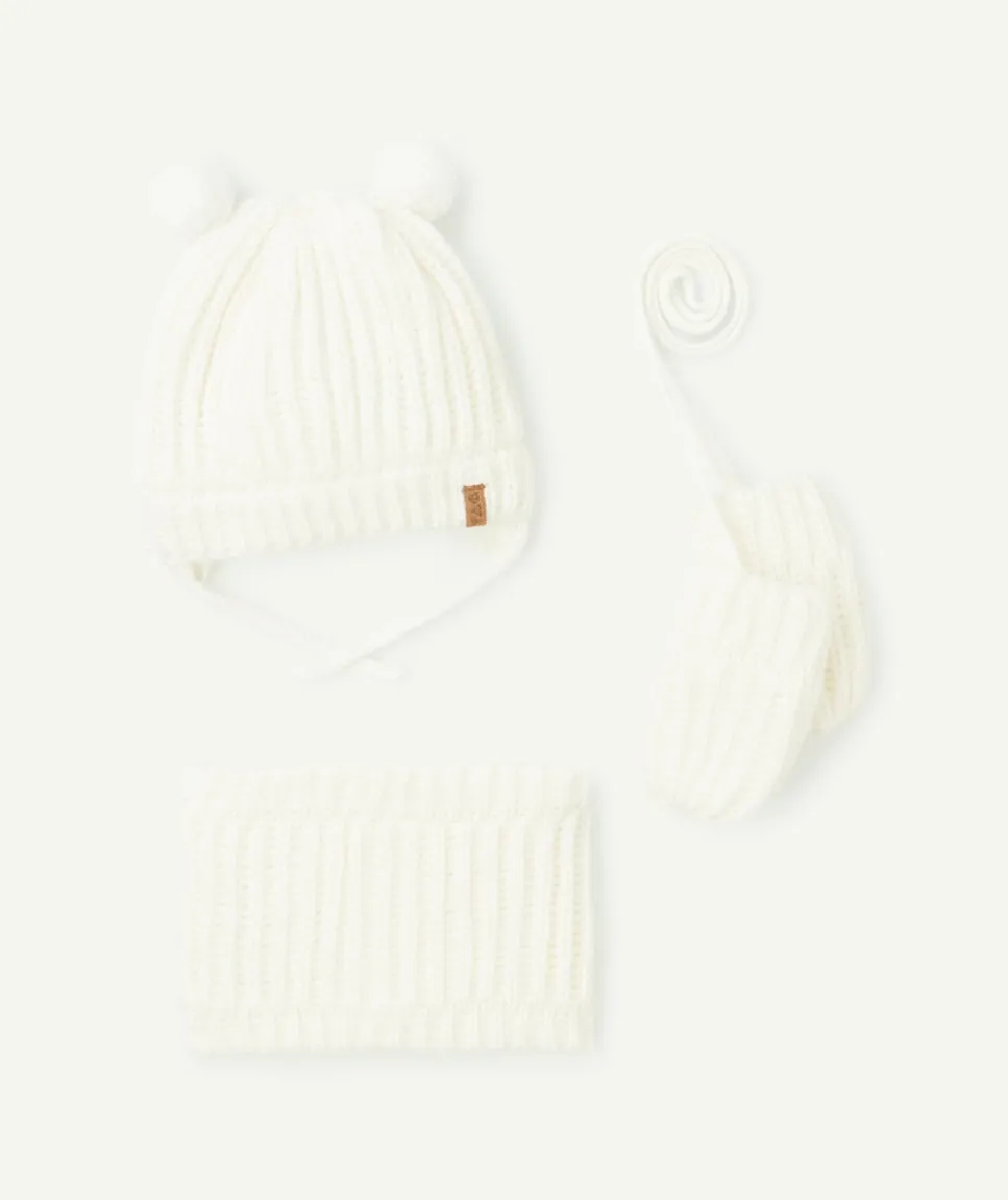 Set tricot bébé fille en fibres recyclées blanc et petites oreilles