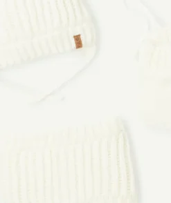 Set tricot bébé fille en fibres recyclées blanc et petites oreilles