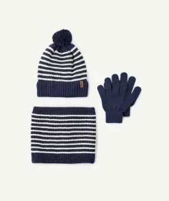 Set tricot garçon rayé bleu marine