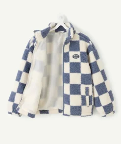 Sherpa garçon bleu zippé à carreaux