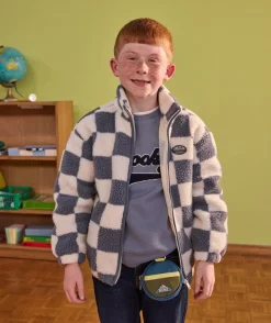 Sherpa garçon bleu zippé à carreaux