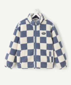 Sherpa garçon bleu zippé à carreaux