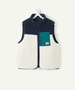 Sherpa sans manches garçon réversible colorblock zippé