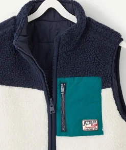 Sherpa sans manches garçon réversible colorblock zippé