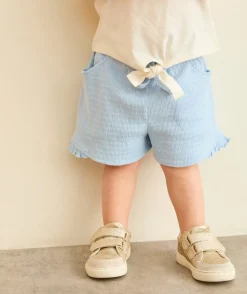 Short bébé fille bleu clair volanté