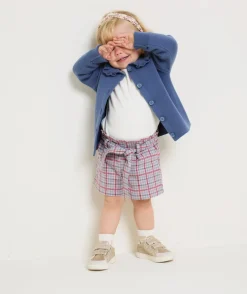 Short bébé fille à carreaux avec ceinture