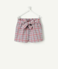 Short bébé fille à carreaux avec ceinture