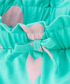 Short bébé fille en coton biologique vert et imprimé avec coeurs roses