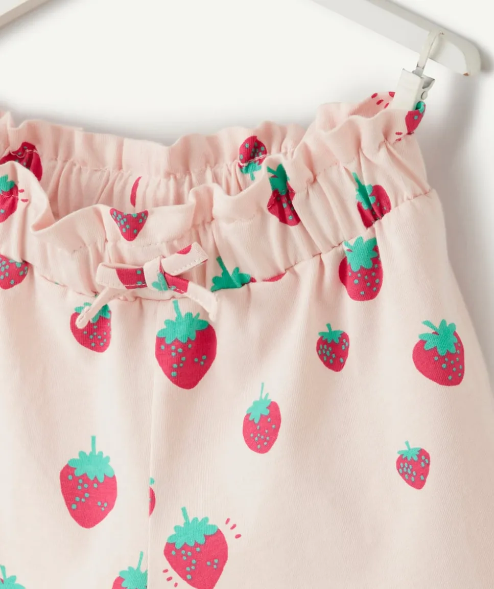Short bébé fille en coton biologique rose imprimé fraises