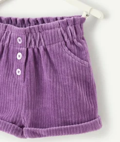 Short bébé fille en fibres recyclées et velours côtelé violet
