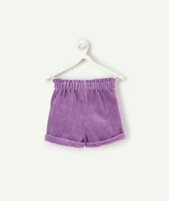 Short bébé fille en fibres recyclées et velours côtelé violet