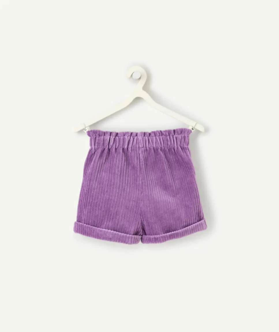 Short bébé fille en fibres recyclées et velours côtelé violet