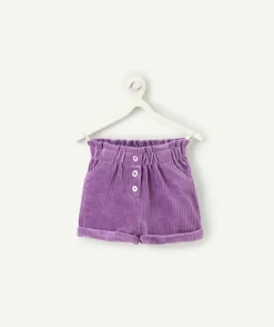 Short bébé fille en fibres recyclées et velours côtelé violet