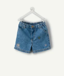 Short bébé garçon jean bleu brodé