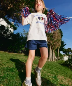 Short bleu fille imprimé cœurs coupe du monde france