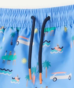 Short de bain bébé garçon en fibres recyclées bleu imprimé été
